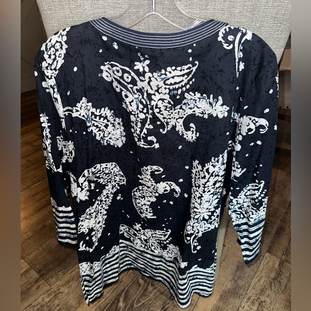 Michael Kors Tunic Top Long Sleeve Navy Blue white Large - Picture 2 of 10
